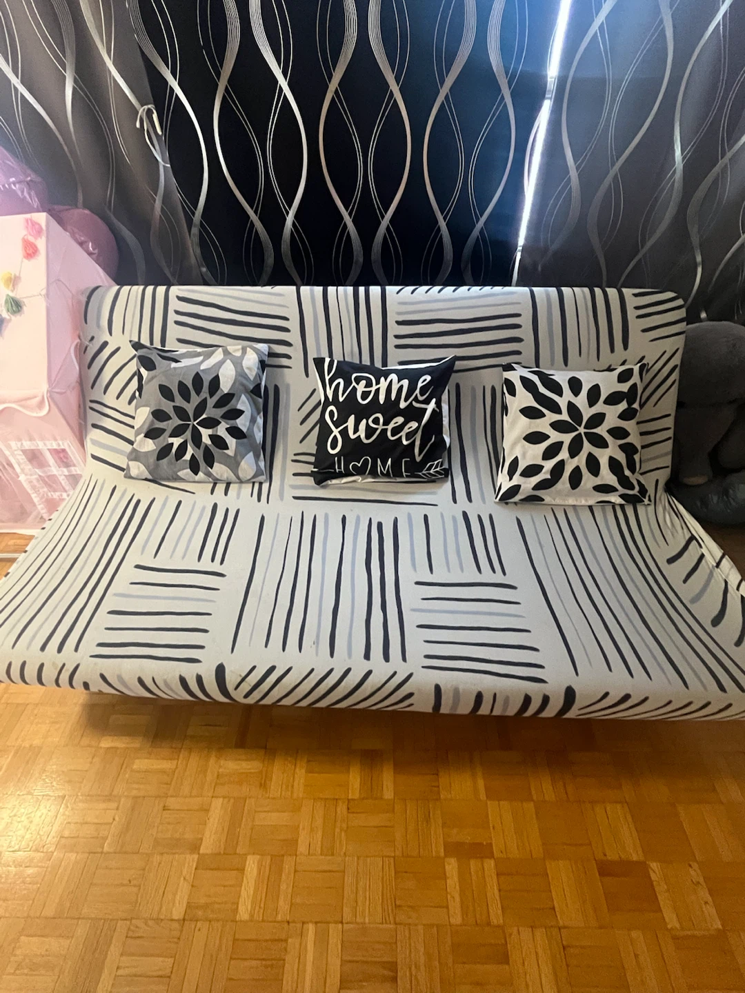 Futon (Sofa cum bed )with cover and 3 decorative pillows - photo 2