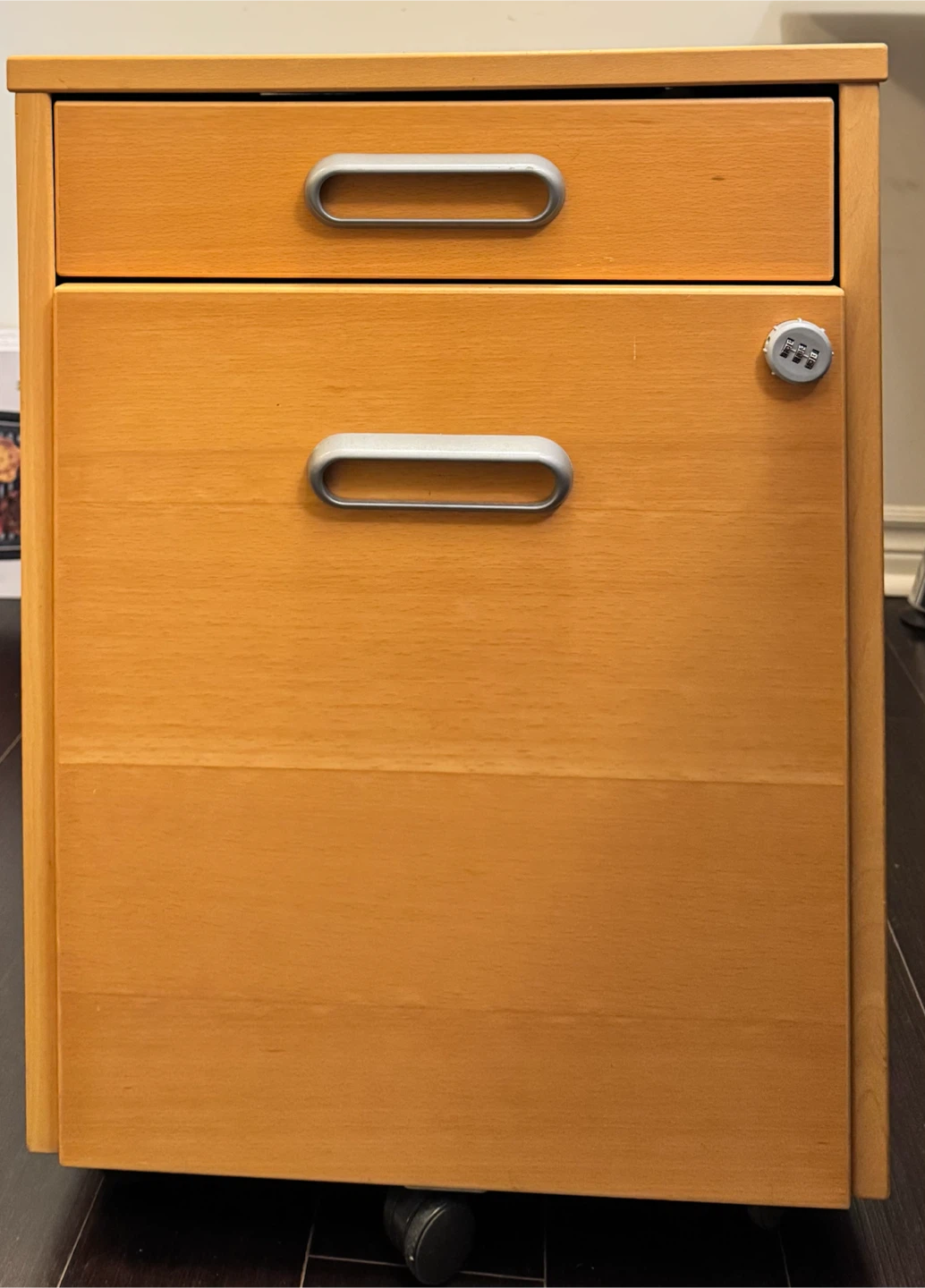 Wood Filing Cabinet with Wheels - Moving Sale - photo 4