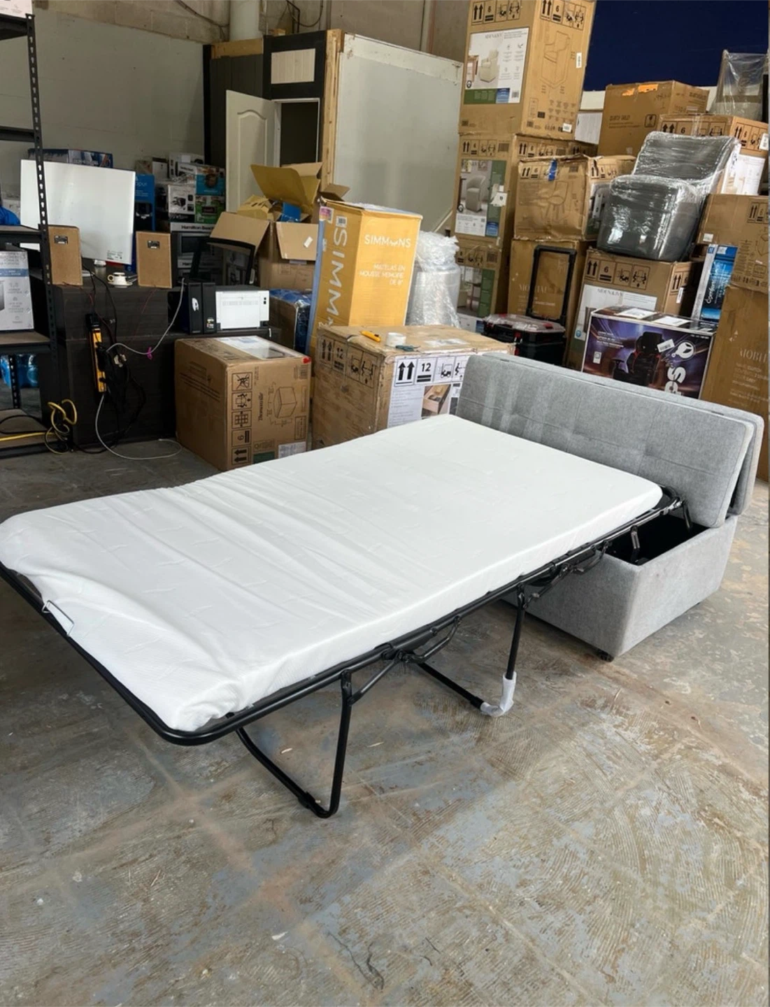 Sleeper Ottoman Grey Fabric with casters