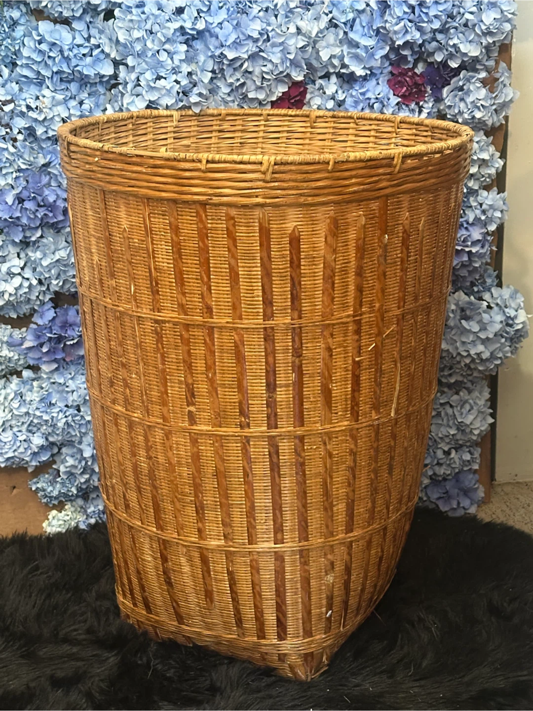 Large mid century wicker rattan laundry basket