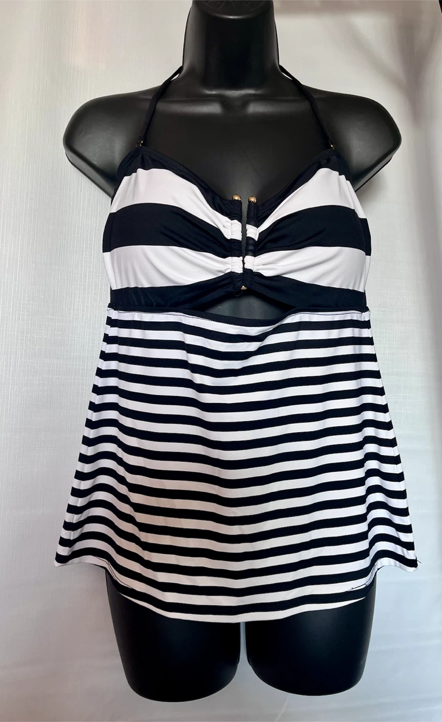 Ralph Lauren Swimsuit Tankini Top Black & White Stripe US 12
