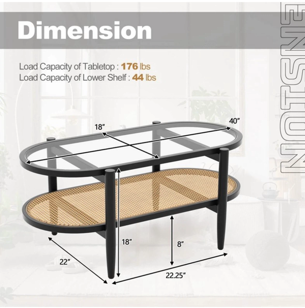 Oval Coffee Table with Glass Top and Rattan Shelf - photo 2