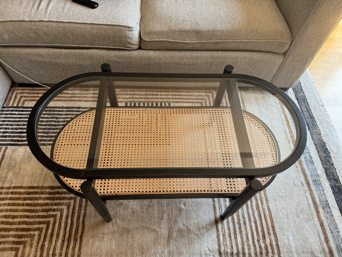 Oval Coffee Table with Glass Top and Rattan Shelf - photo 4