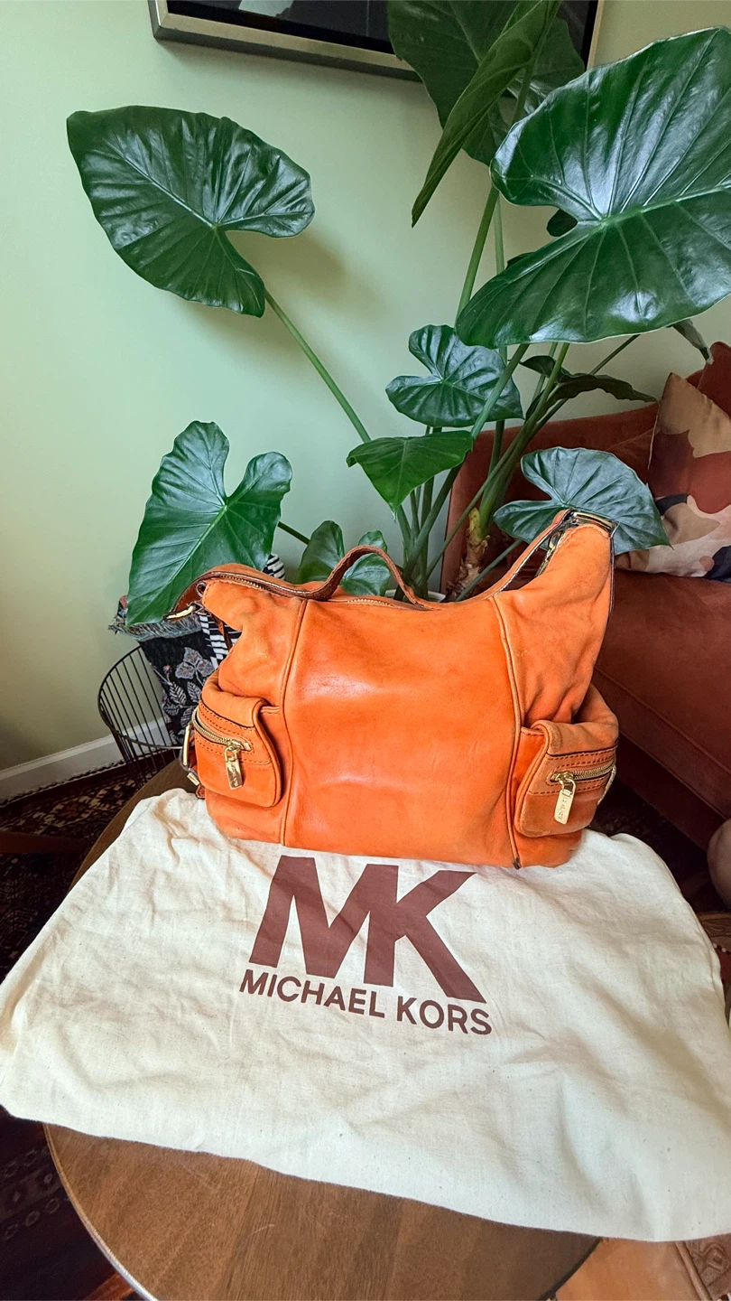 Michael Kors Distressed Orange Leather Shoulder Bag - photo 3