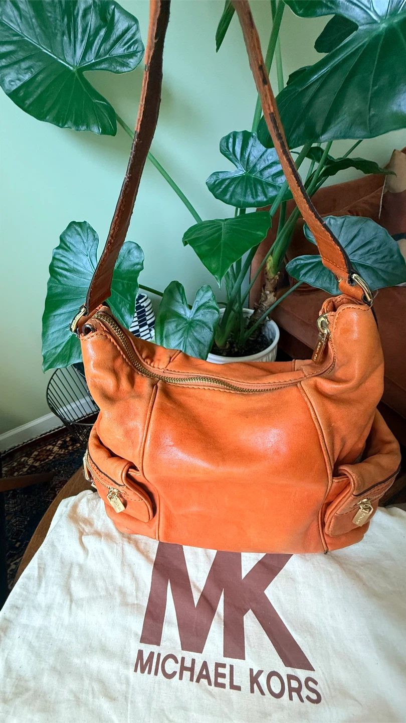 Michael Kors Distressed Orange Leather Shoulder Bag - photo 2