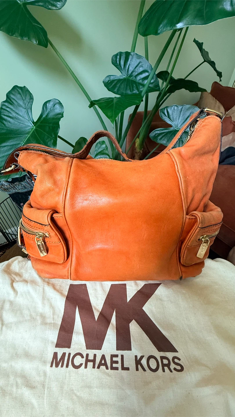 Michael Kors Distressed Orange Leather Shoulder Bag