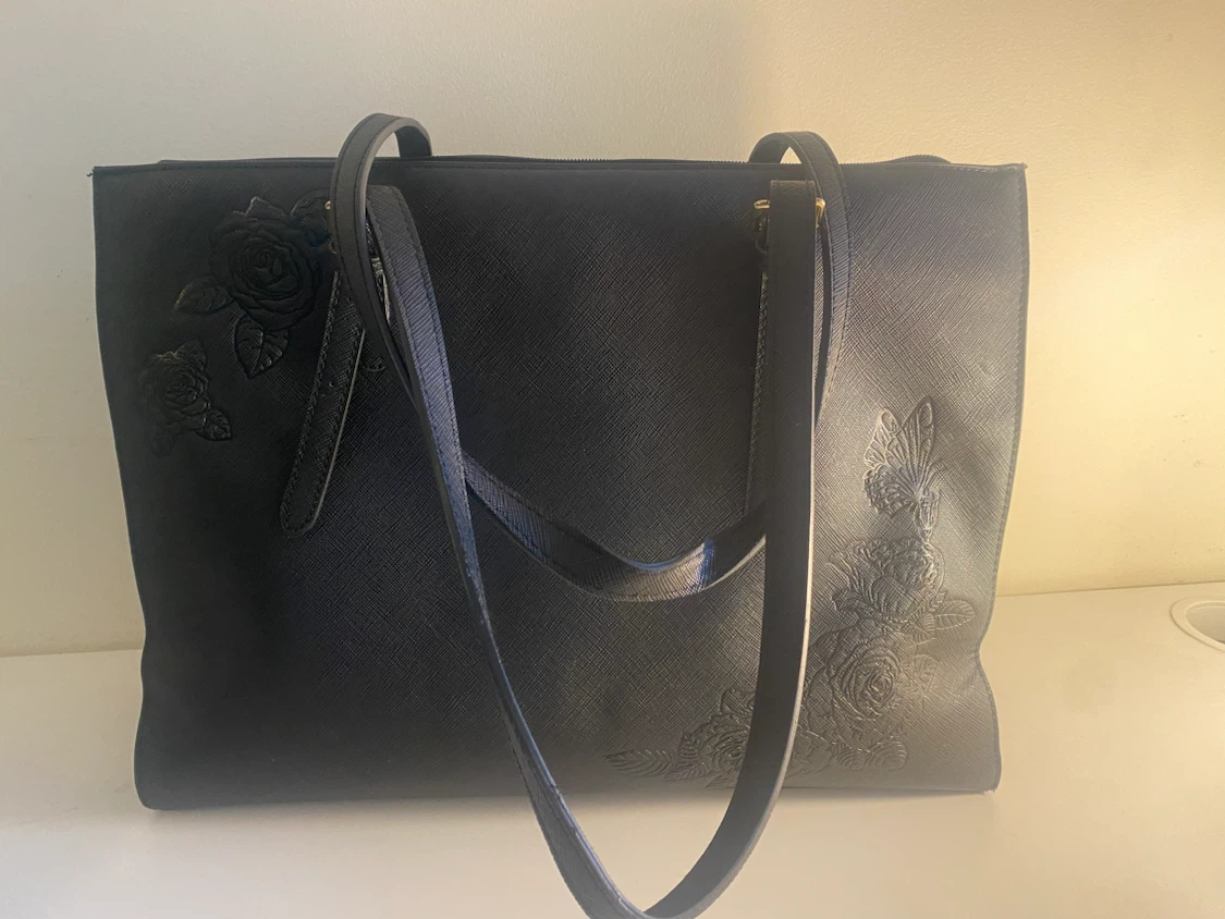 Black Tote Bag with Rose Embossing - photo 2