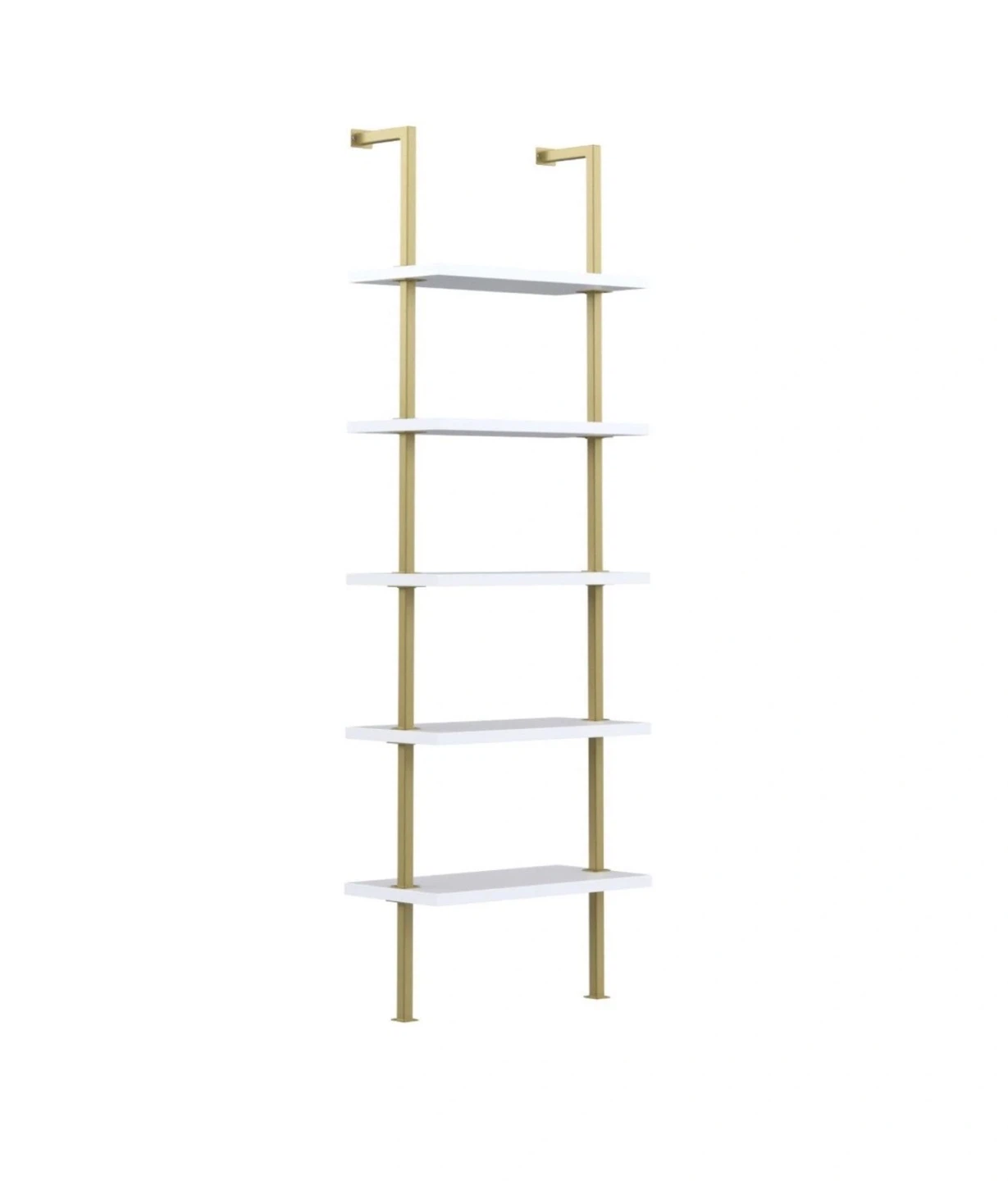 5-Tier Ladder Bookshelf White Shelves Gold Frame - photo 2