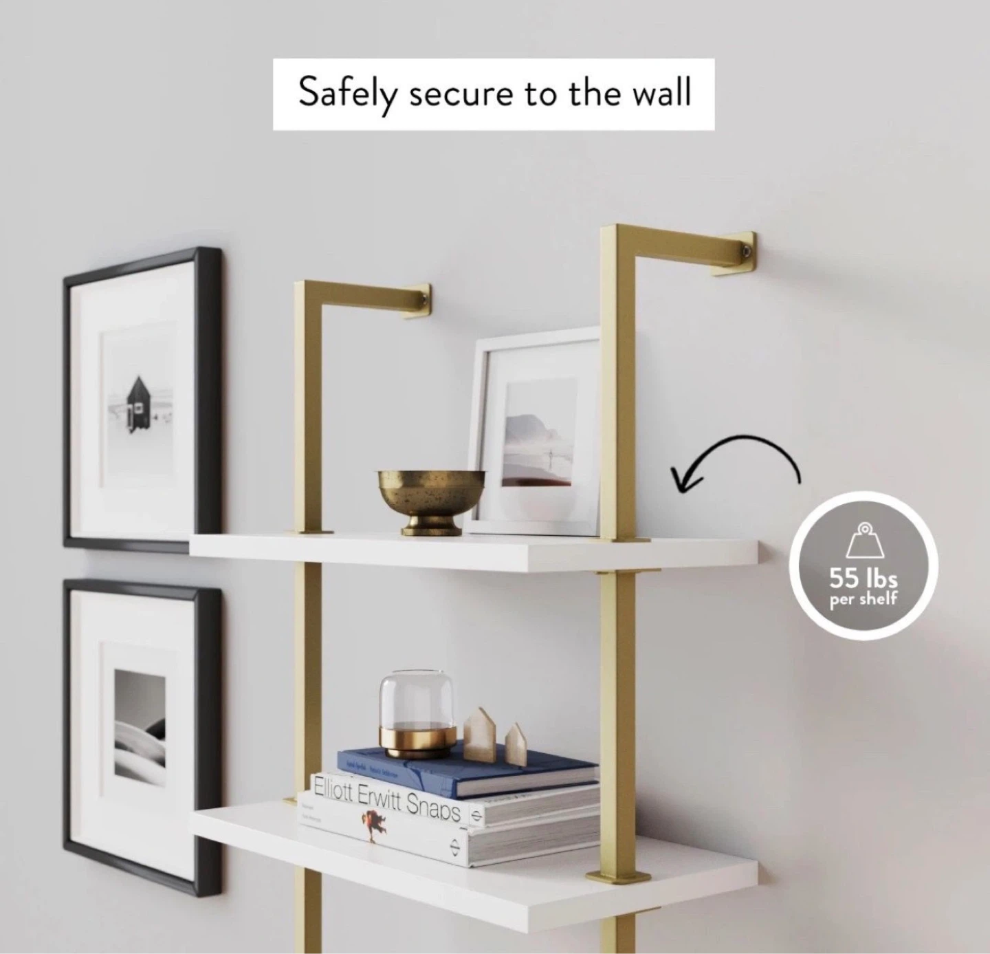 5-Tier Ladder Bookshelf White Shelves Gold Frame - photo 3