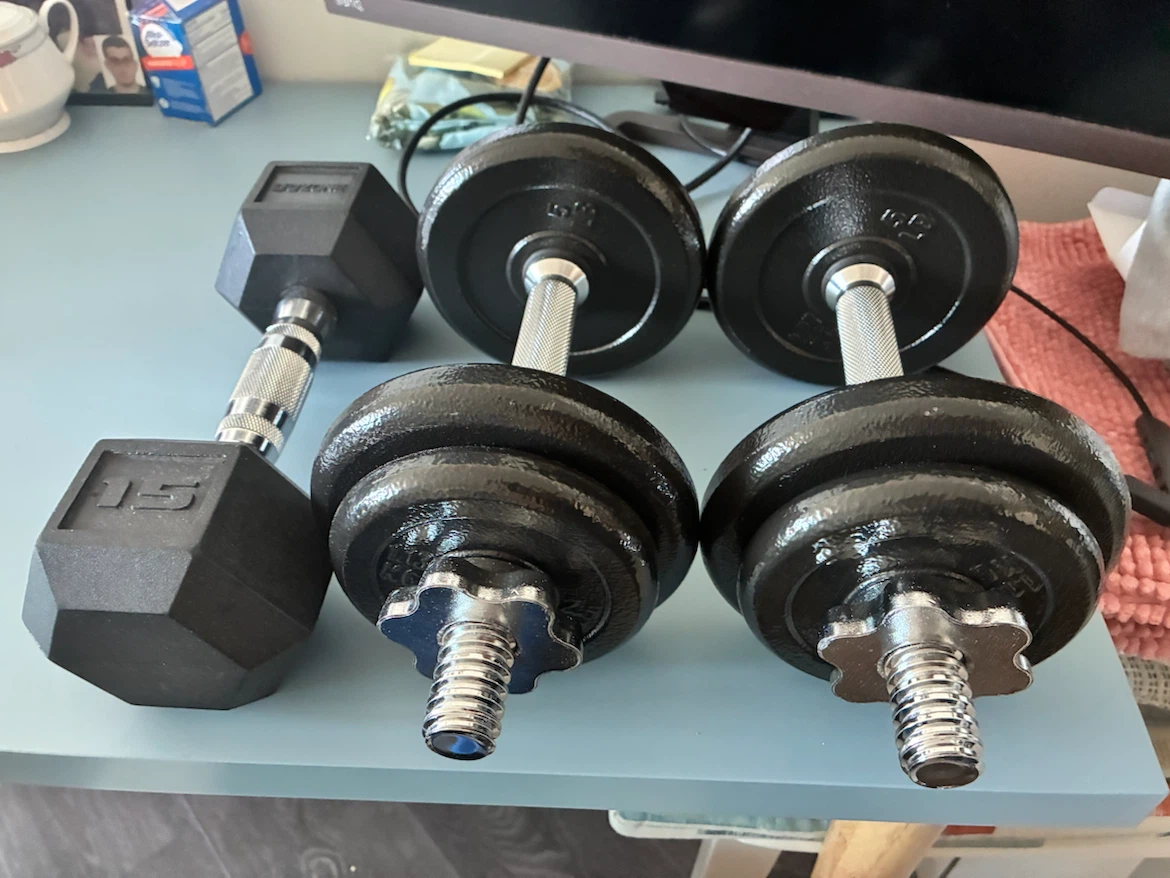3x15lb Hex Dumbbell and Adjustable Dumbbells