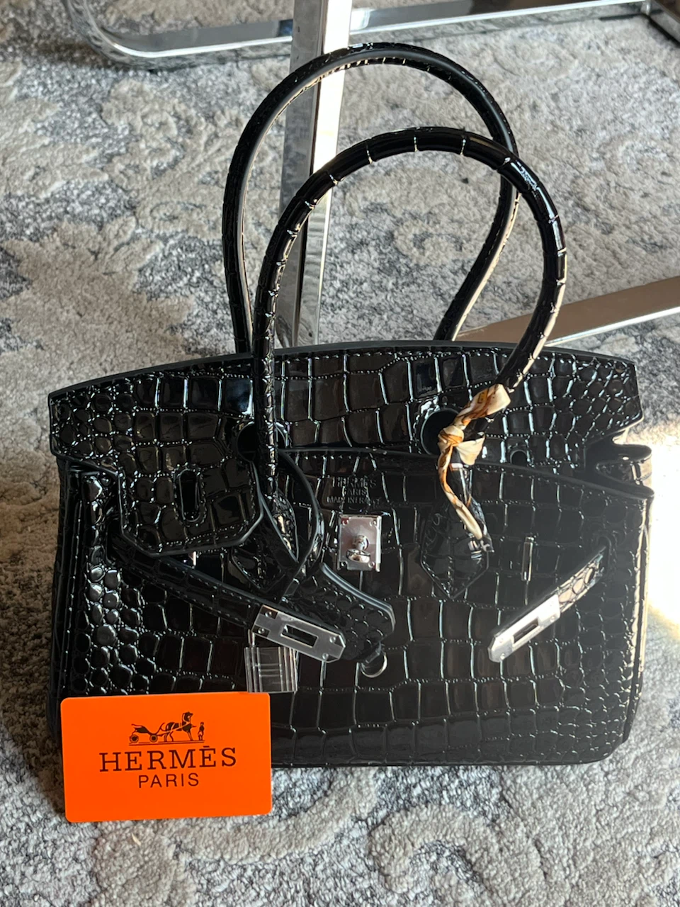 Hermès Black Crocodile Embossed Handbag