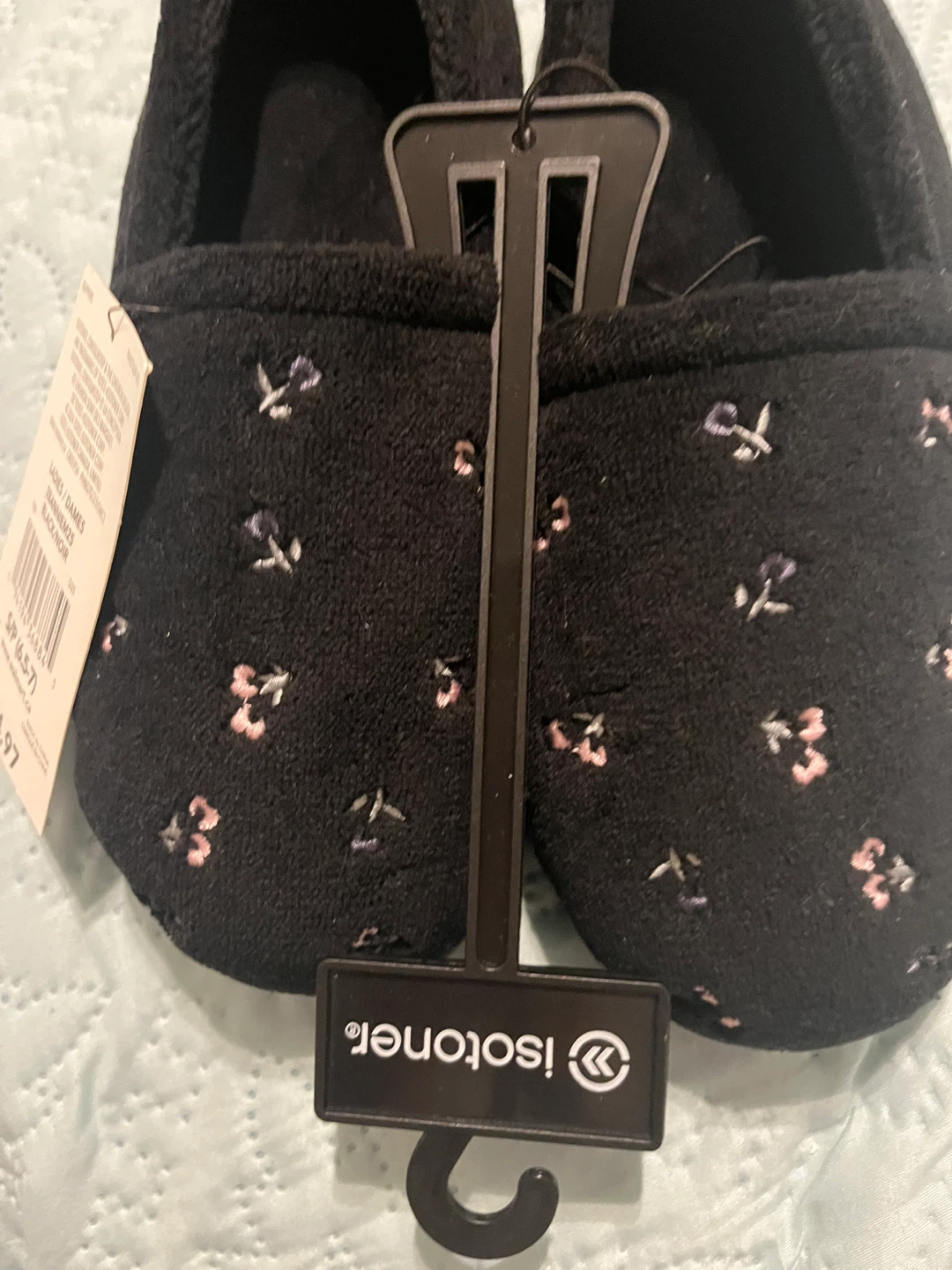 Isotoner Black Floral Slippers - Size S/P (6.5-7) - photo 3