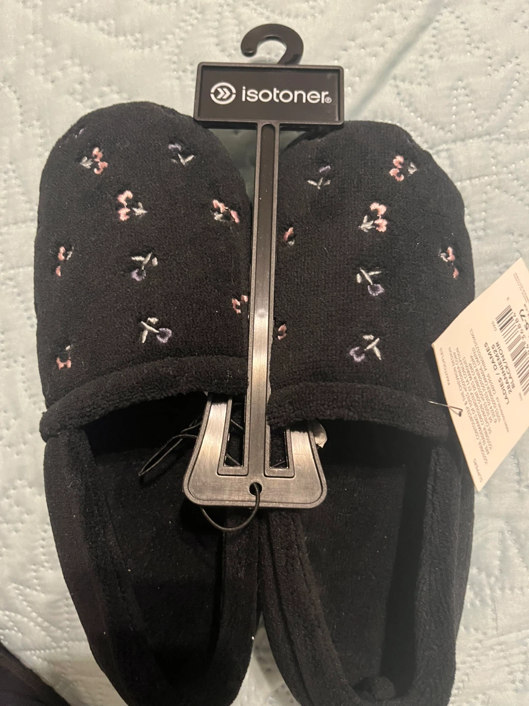 Isotoner Black Floral Slippers - Size S/P (6.5-7) - photo 4