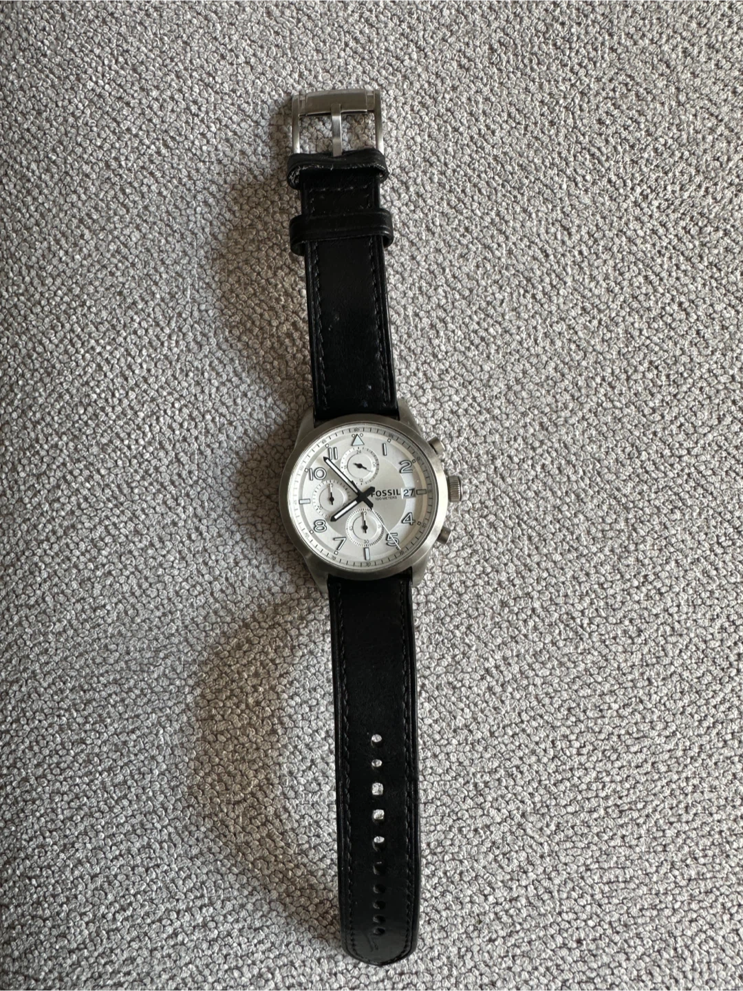 Fossil Chronograph Watch - Silver Dial, Black Leather Strap - photo 2