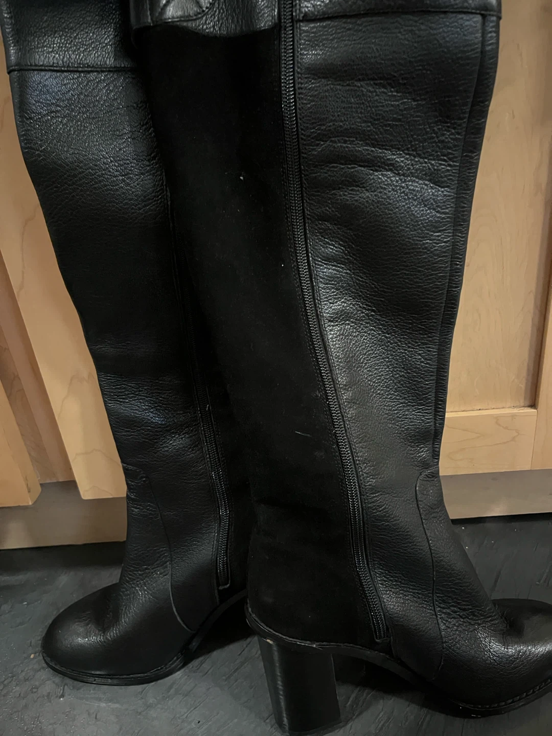 Black Leather Boots with Chain Detail