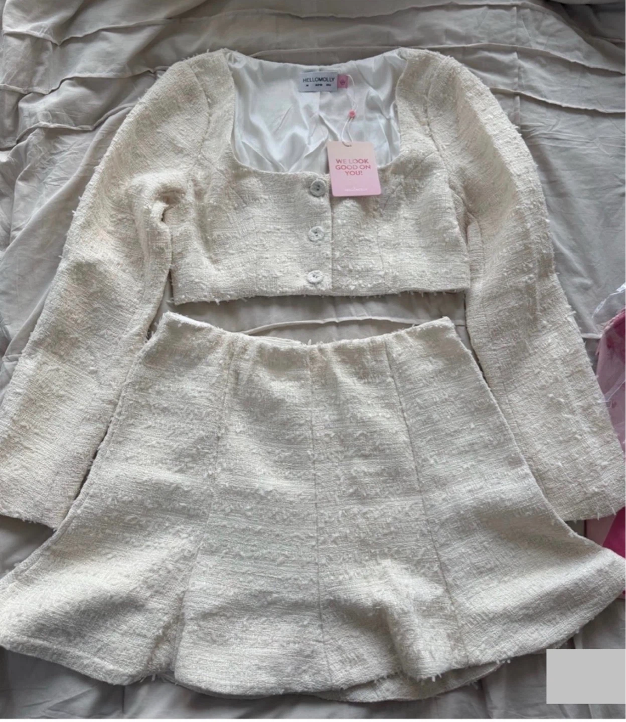 Hello Molly White Tweed Cropped Top & Mini Skirt Set - photo 4