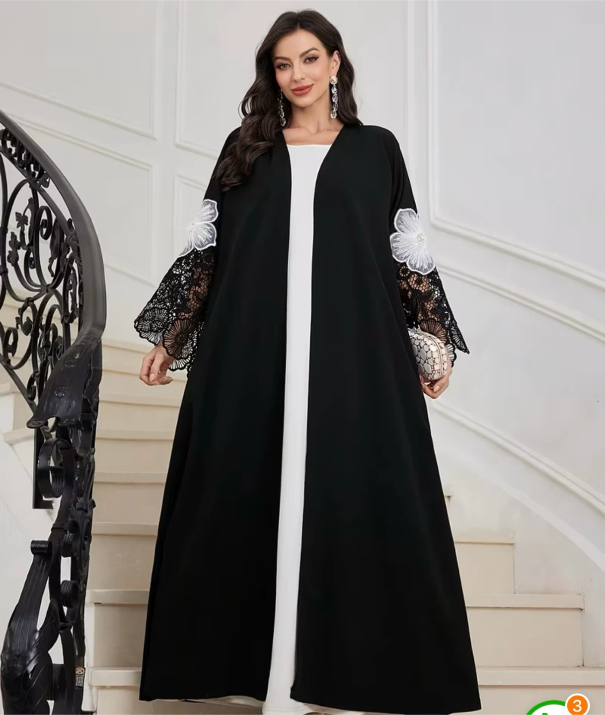 Black Abaya with Lace Sleeve Detail