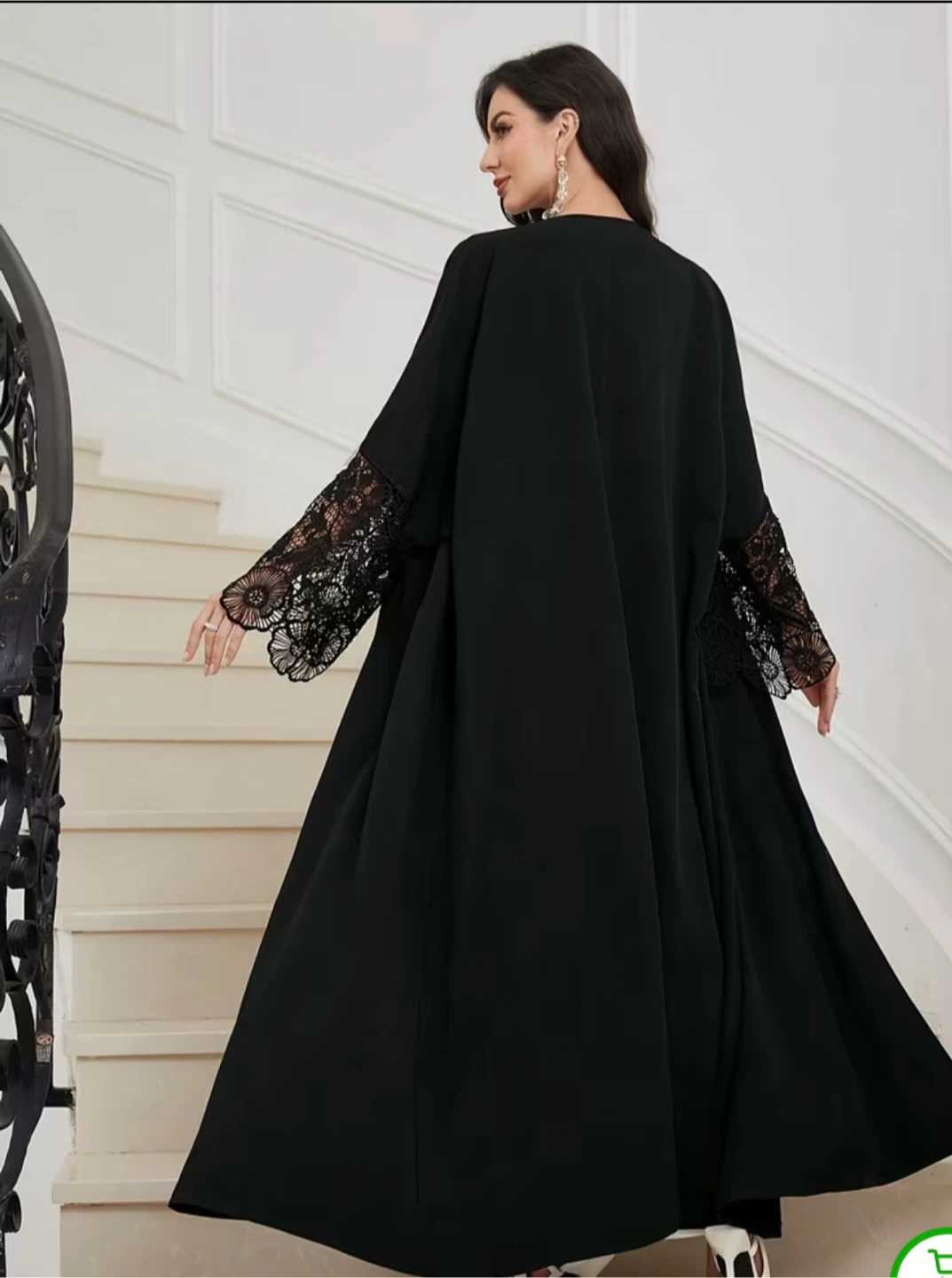 Black Abaya with Lace Sleeve Detail - photo 3
