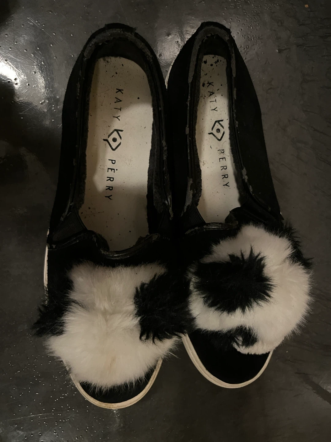 Katy Perry Black Slip-On Sneakers with Fuzzy Panda Face - photo 2