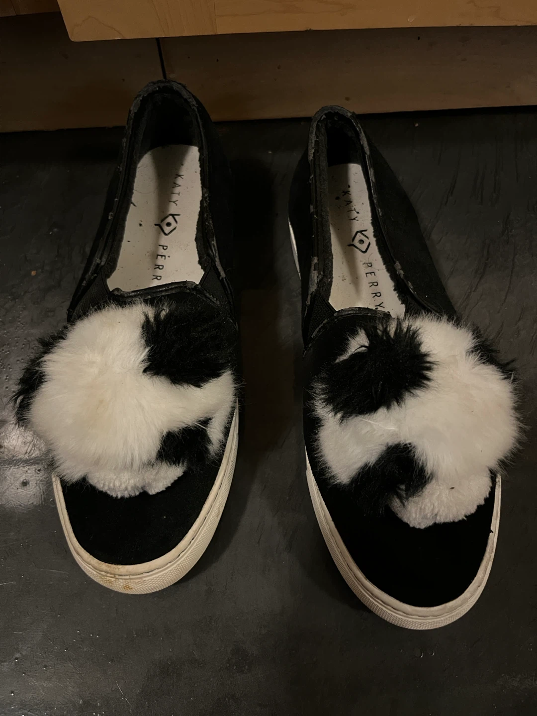 Katy Perry Black Slip-On Sneakers with Fuzzy Panda Face - photo 3