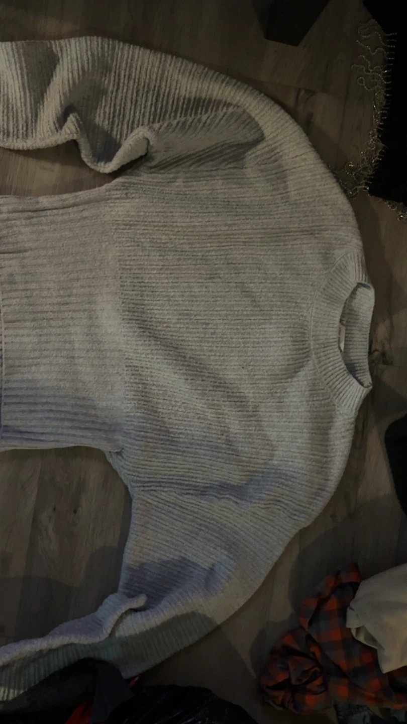 Grey Ribbed Crew Neck Sweater