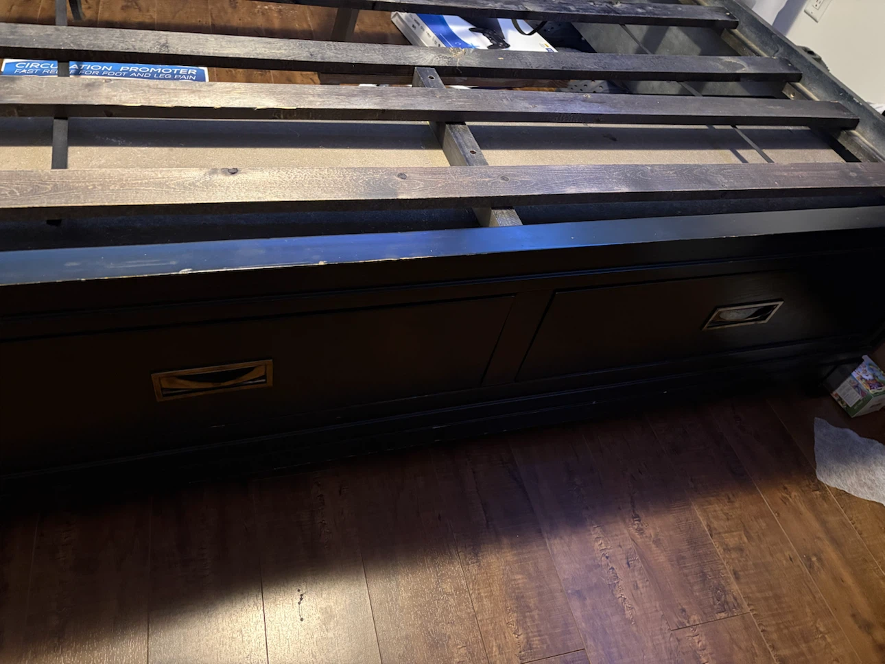 Black Faux Leather Upholstered Bed Frame with Storage Drawers - photo 4