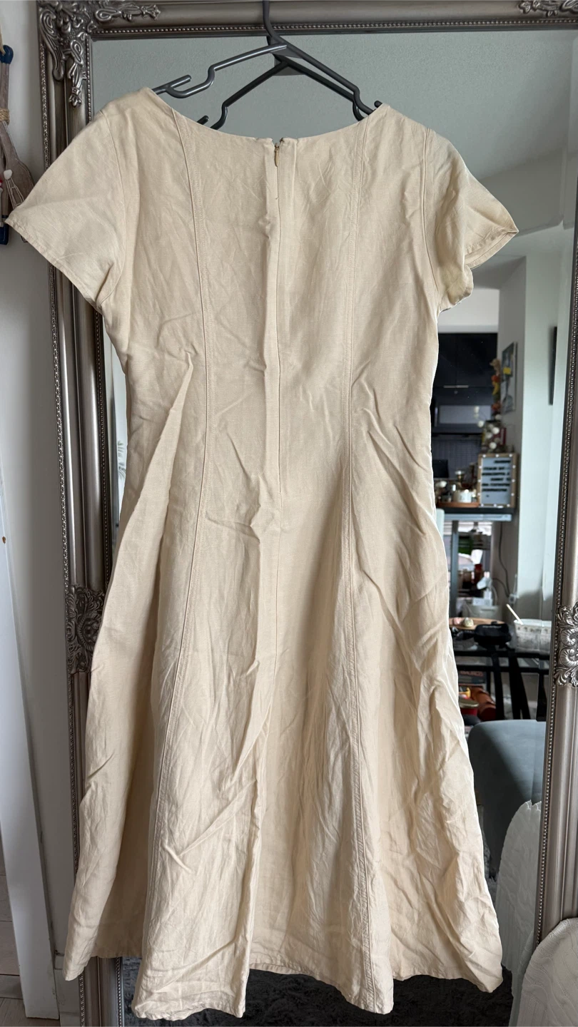 UNIQLO Beige Square Neck Short Sleeve Dress - photo 3