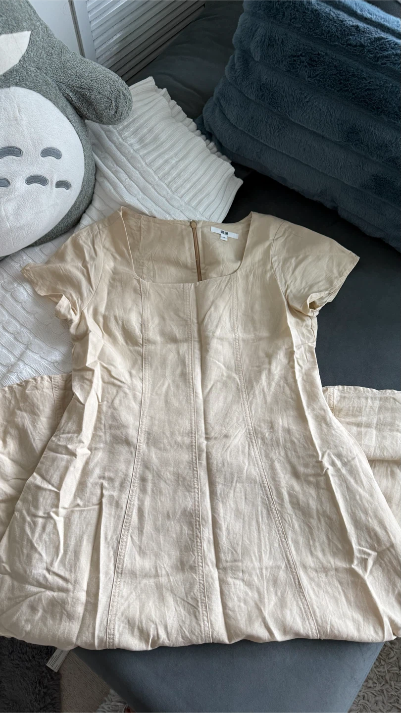 UNIQLO Beige Square Neck Short Sleeve Dress - photo 4