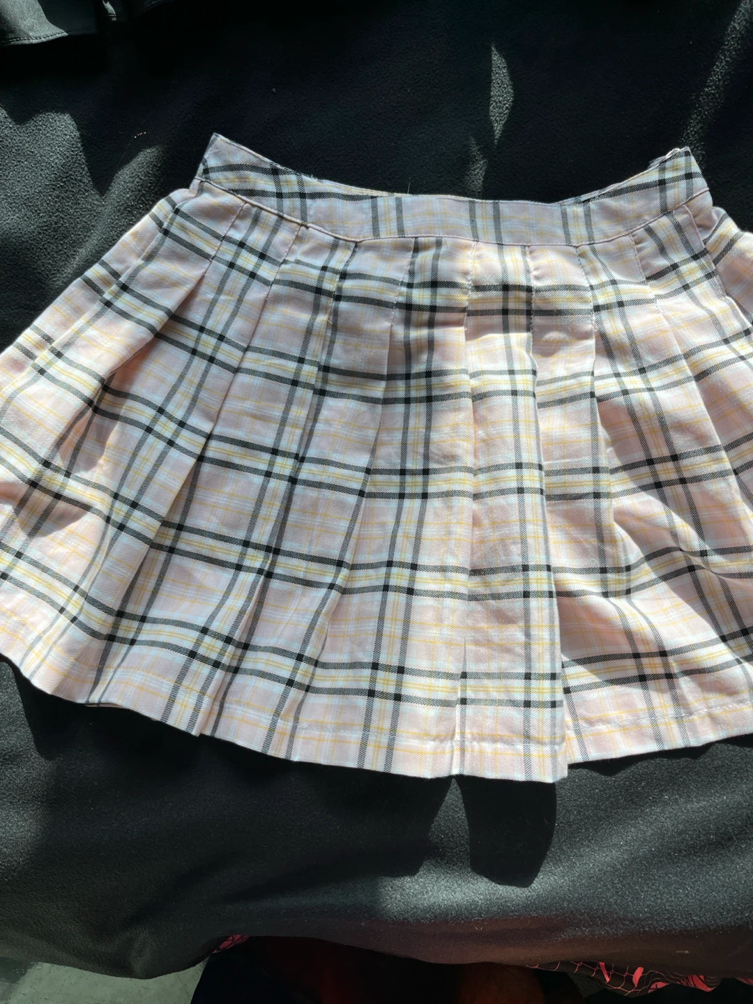 Pleated Skirts - Black, Pink Plaid, White - photo 2