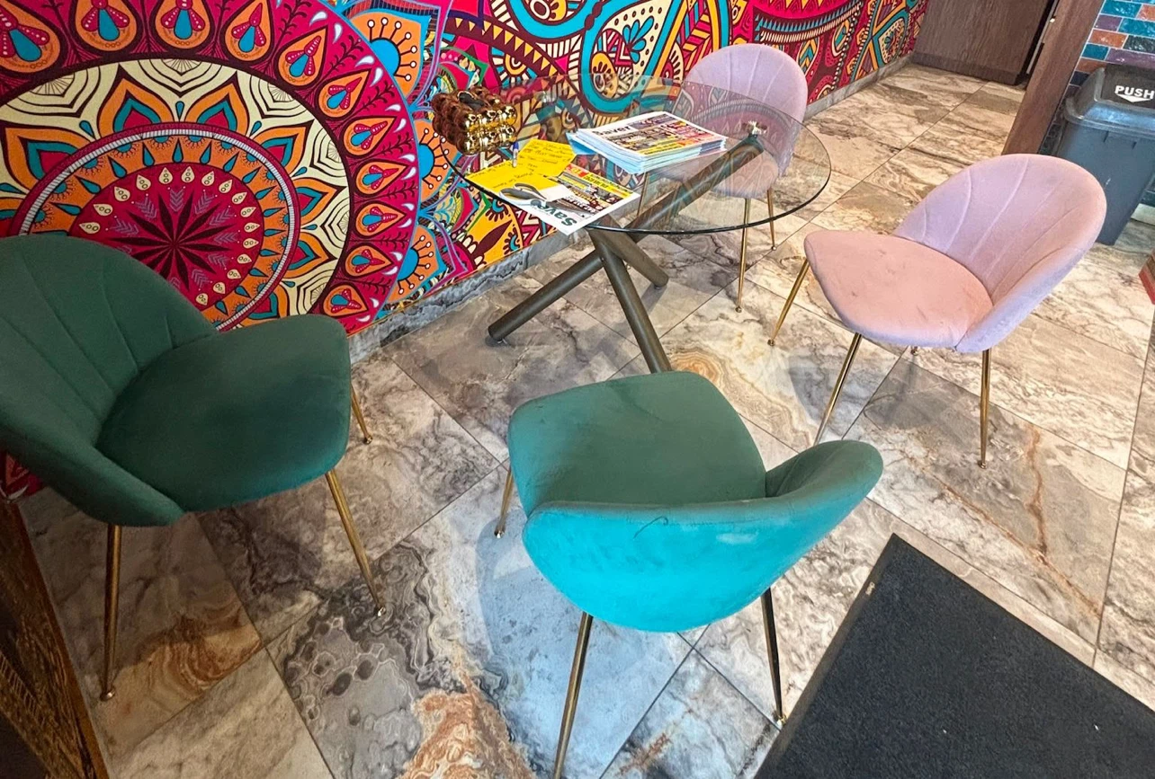 Set of 4 Upholstered Accent Chairs and table