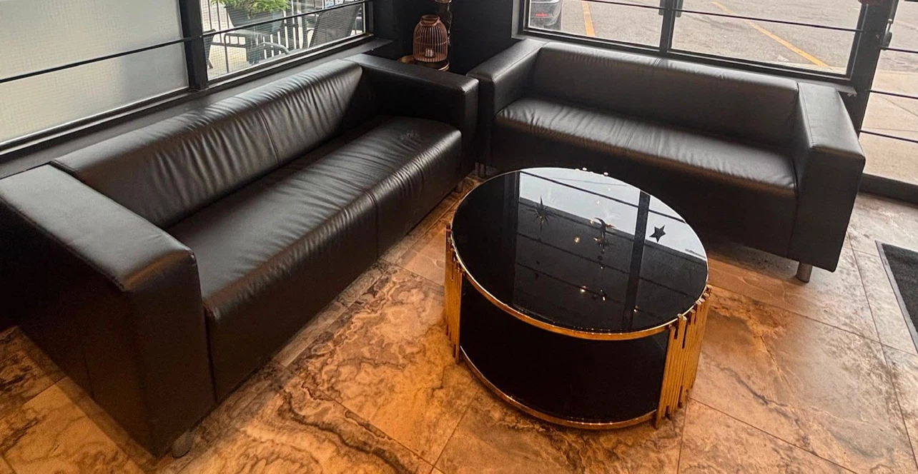 Black Leather Sofa and Coffee Table Set