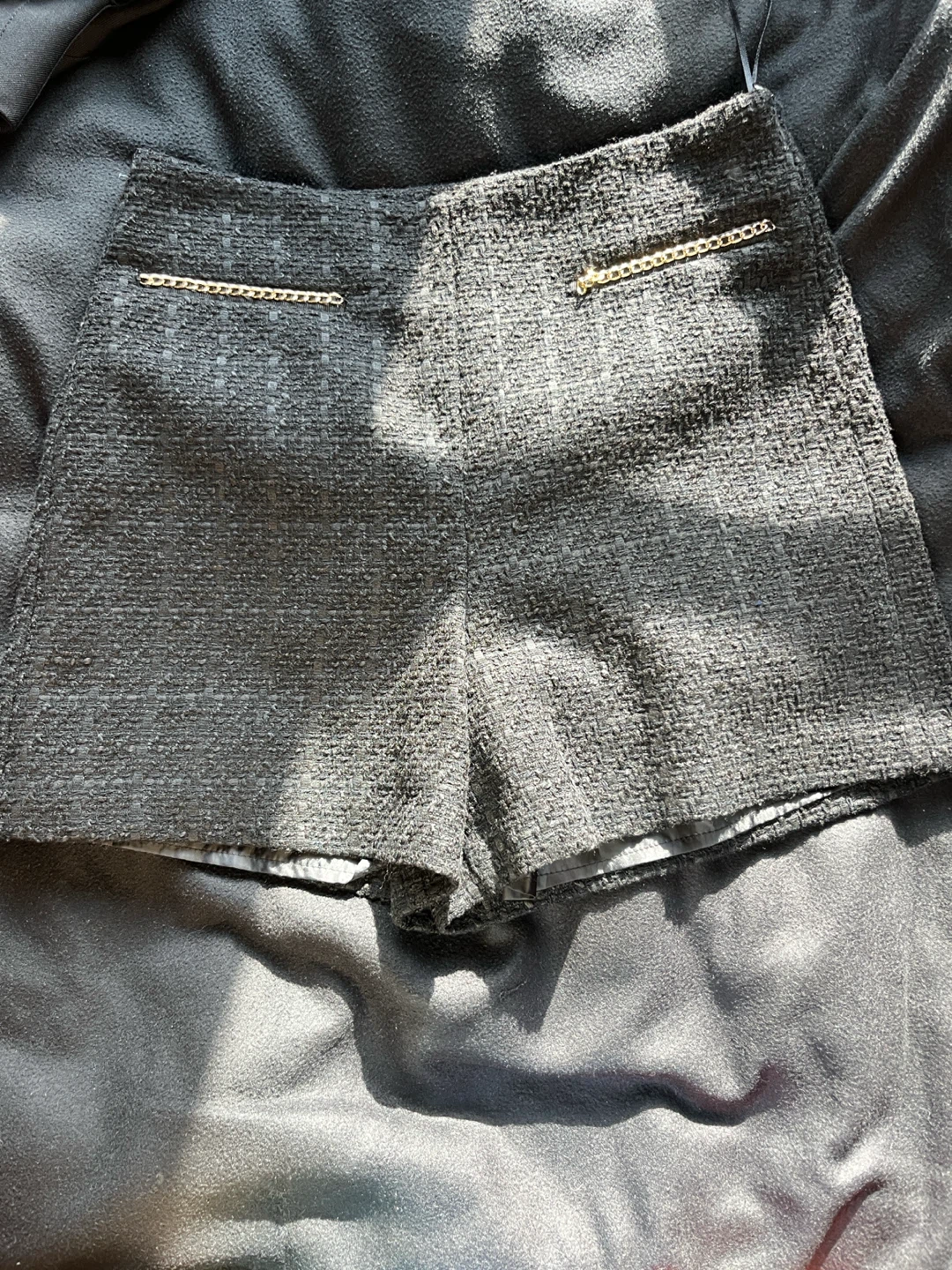 Green Plaid Tweed Mini Skirt with Gold Buttons