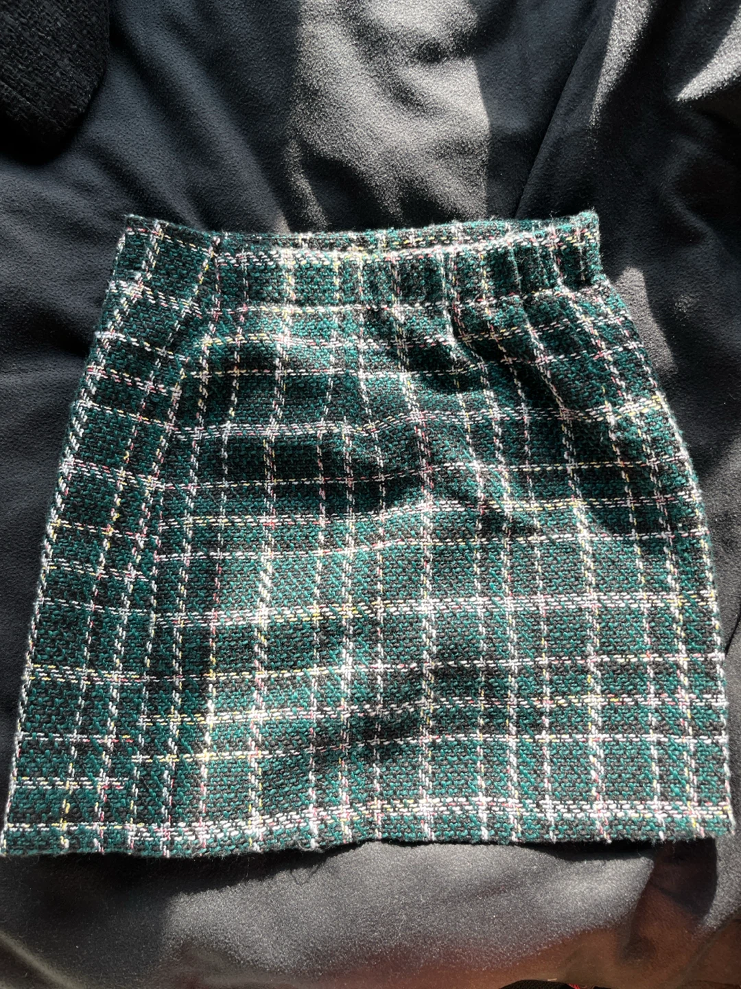 Green Plaid Tweed Mini Skirt with Gold Buttons - photo 4