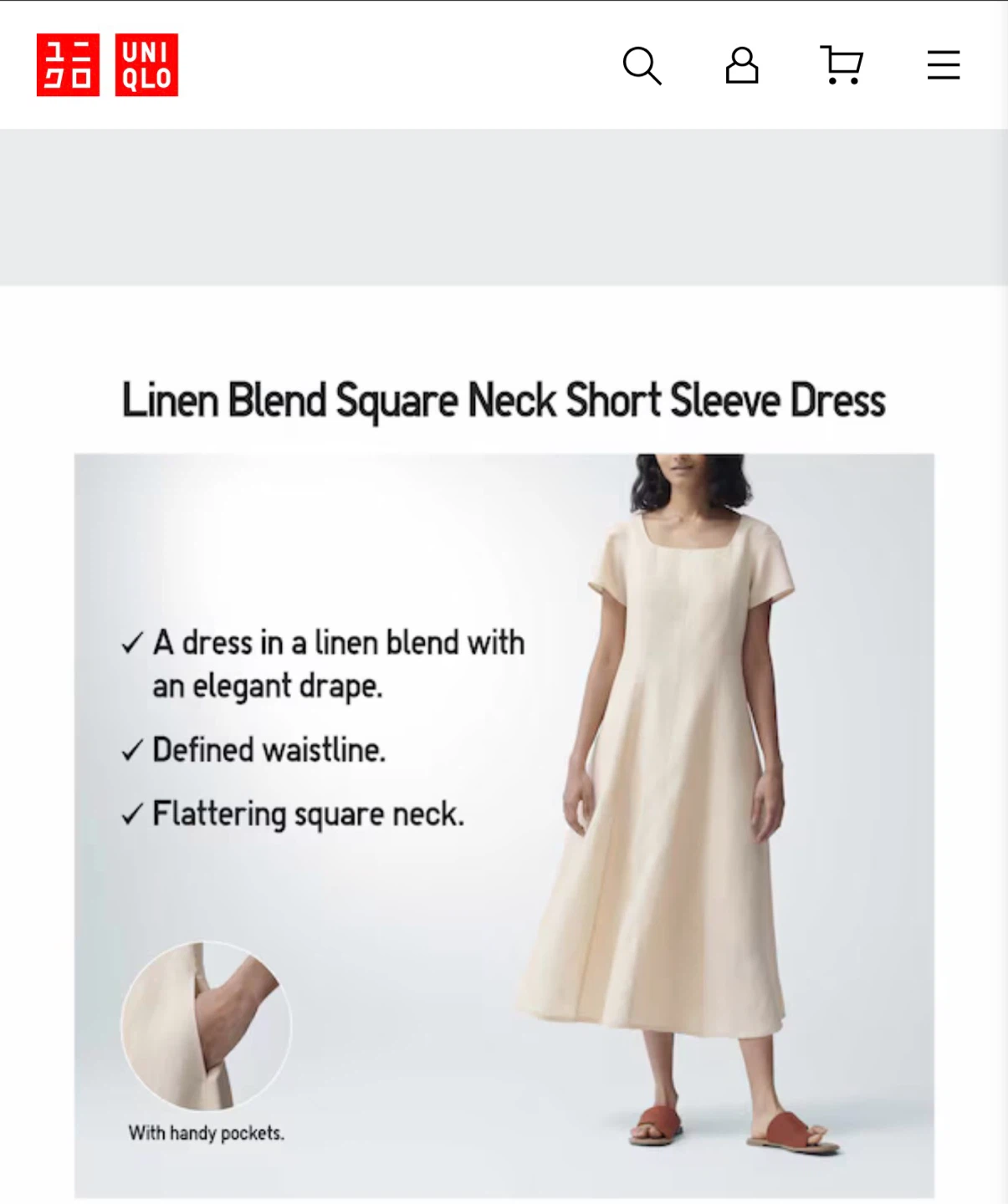 UNIQLO Beige Square Neck Short Sleeve Dress - photo 2