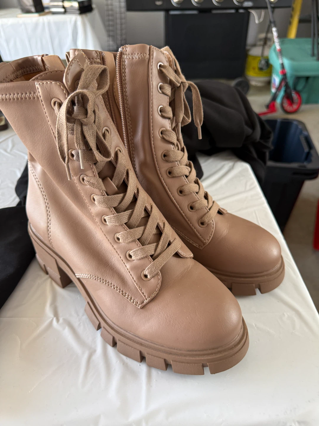 CALL IT SPRING Tan Faux Leather Lace-Up Combat Boots