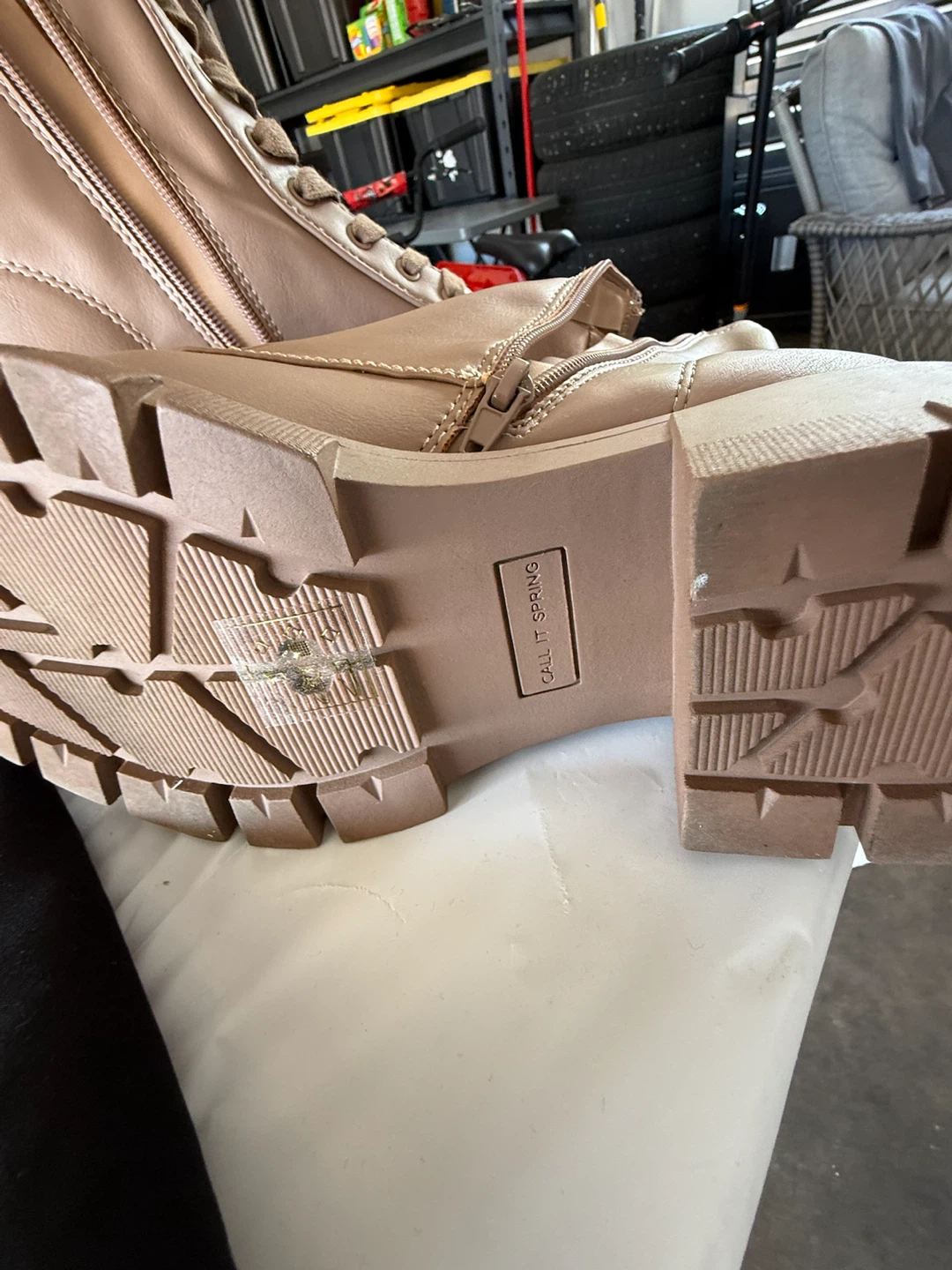 CALL IT SPRING Tan Faux Leather Lace-Up Combat Boots - photo 2