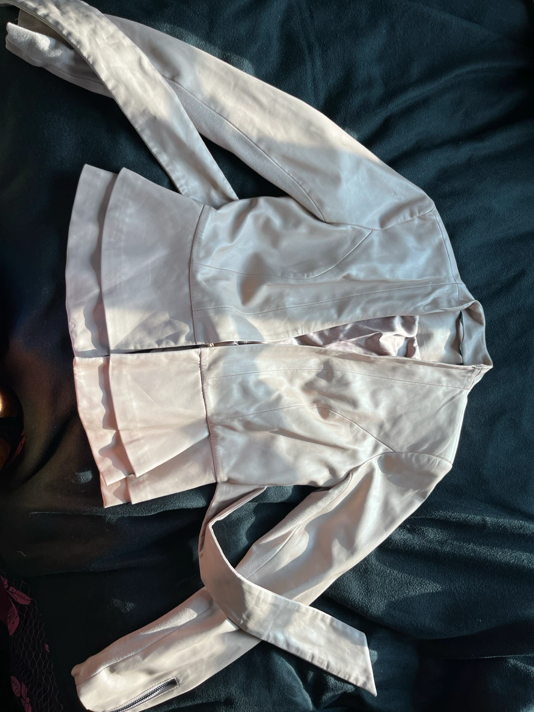 Light Pink Faux Leather Jacket with Ruffle Detail - photo 2