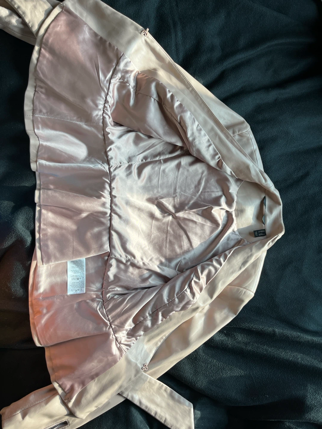 Light Pink Faux Leather Jacket with Ruffle Detail - photo 3