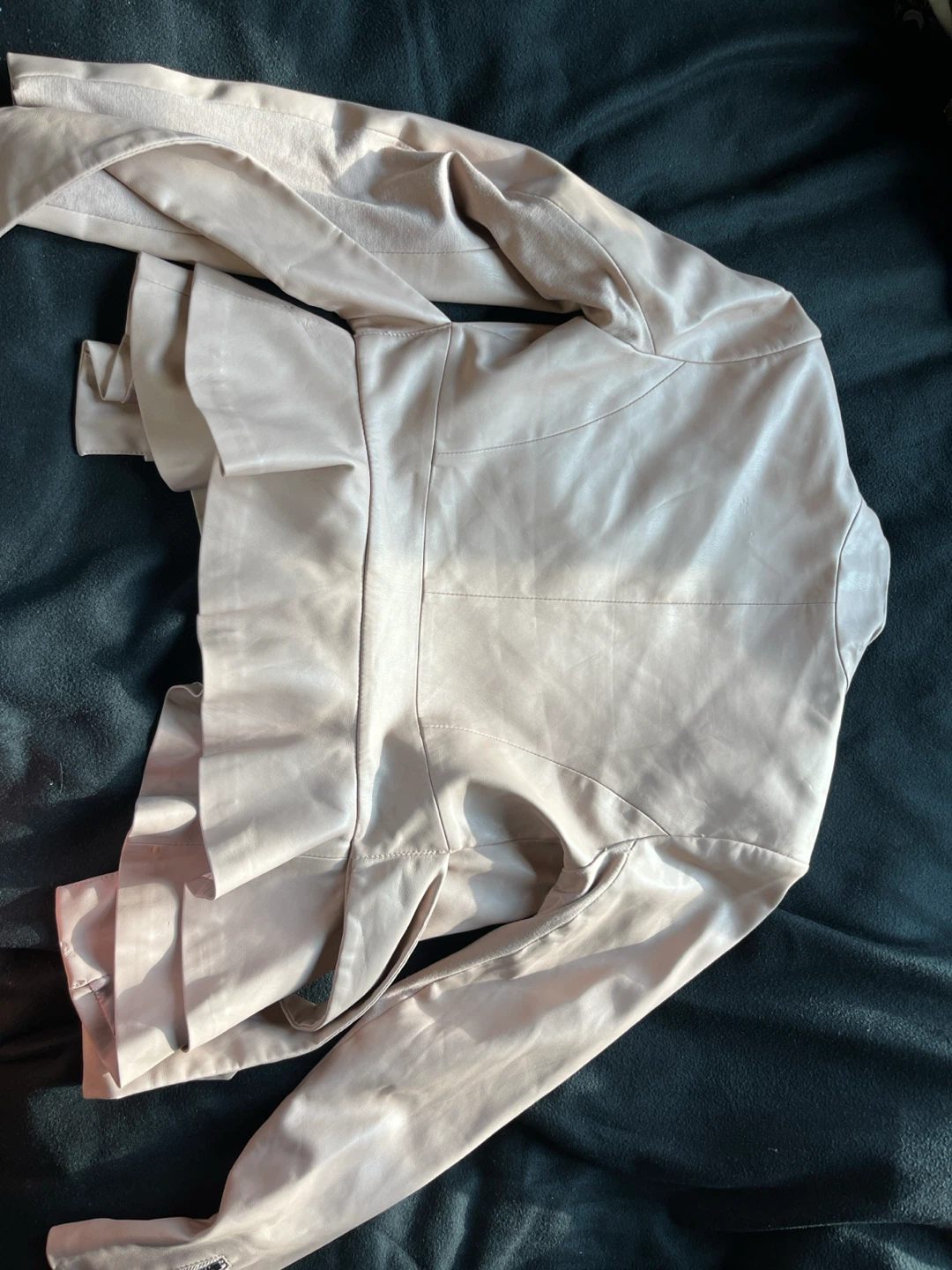 Light Pink Faux Leather Jacket with Ruffle Detail - photo 4