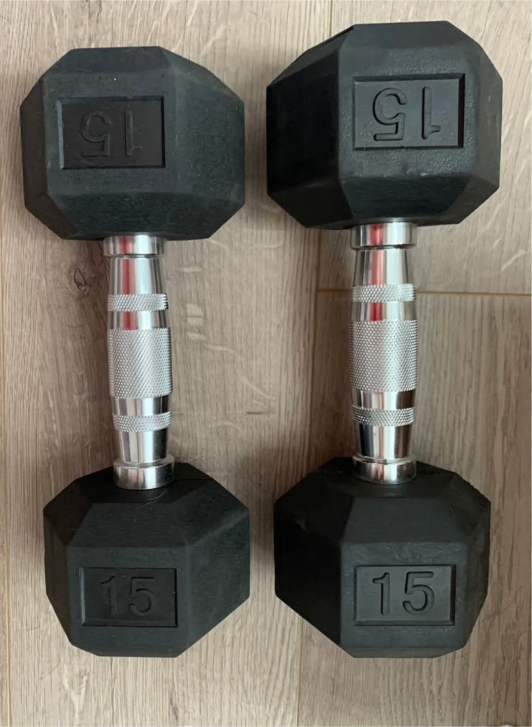 Pair of 15 lb Hex Dumbbells