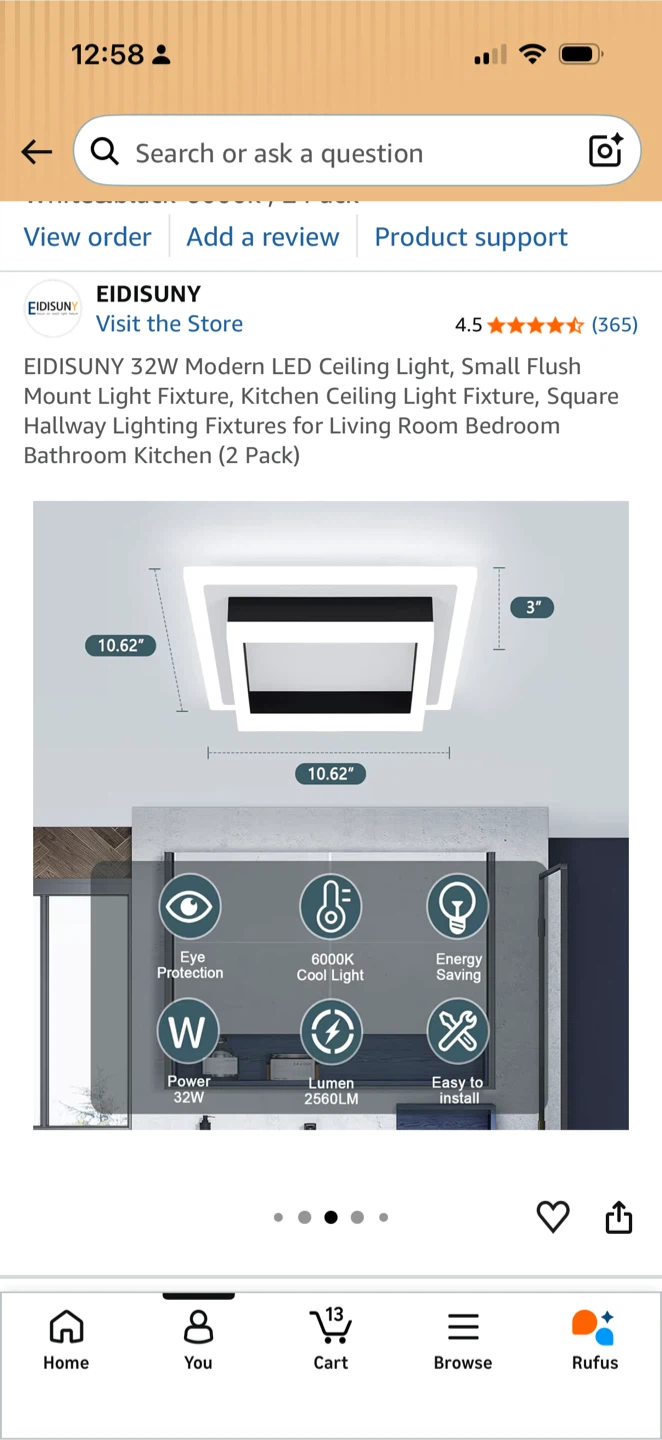 EIDISUNY 32W Modern LED Ceiling Light Fixture - 2 Pack - photo 3