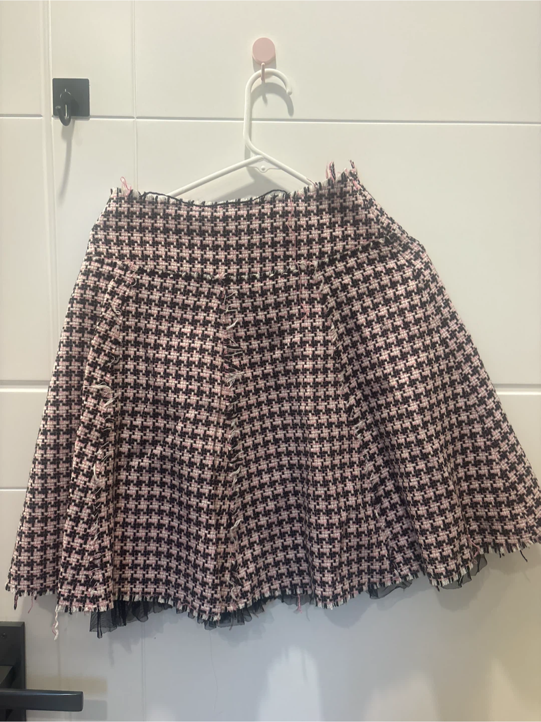 Moise Elle Pink & Black Houndstooth Skirt - Size M