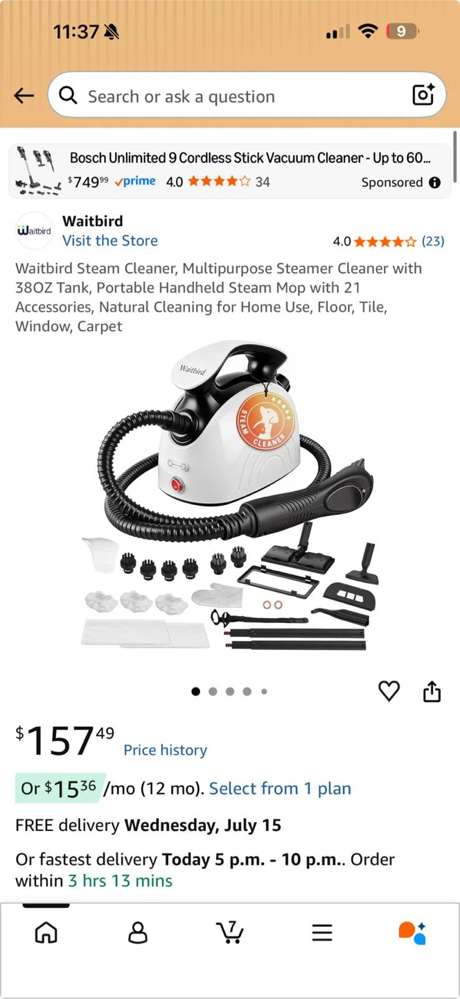 Waitbird Steam Cleaner - Multipurpose Steamer with 38oz Tank