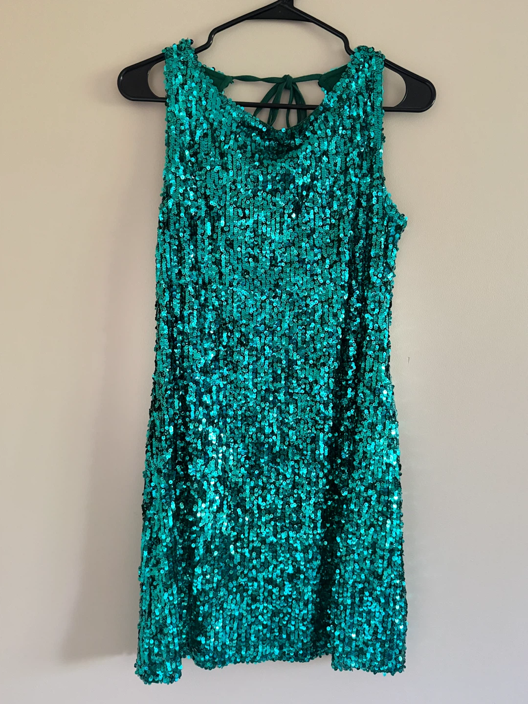 Teal Sequin Party Dress with Open Back