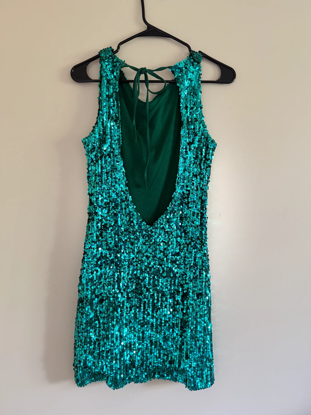 Teal Sequin Party Dress with Open Back - photo 2