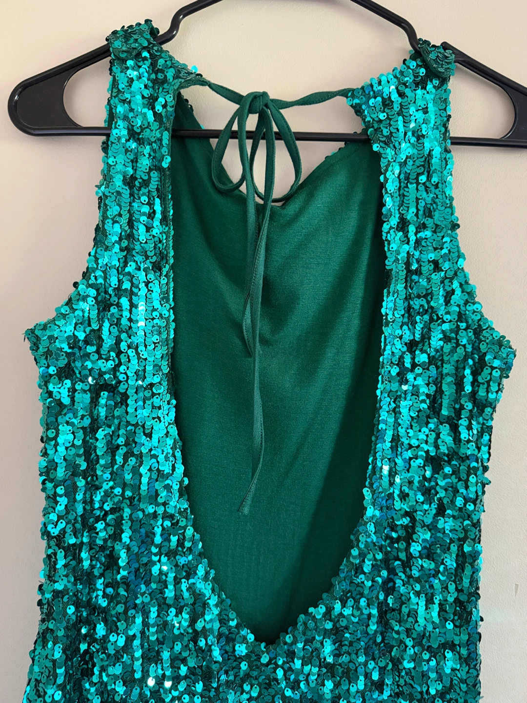 Teal Sequin Party Dress with Open Back - photo 3