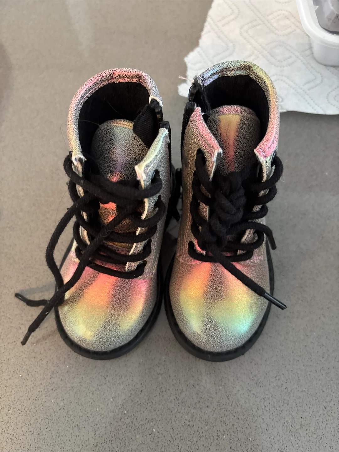 Toddler Girls' Iridescent Lace-Up Boots Size 4
