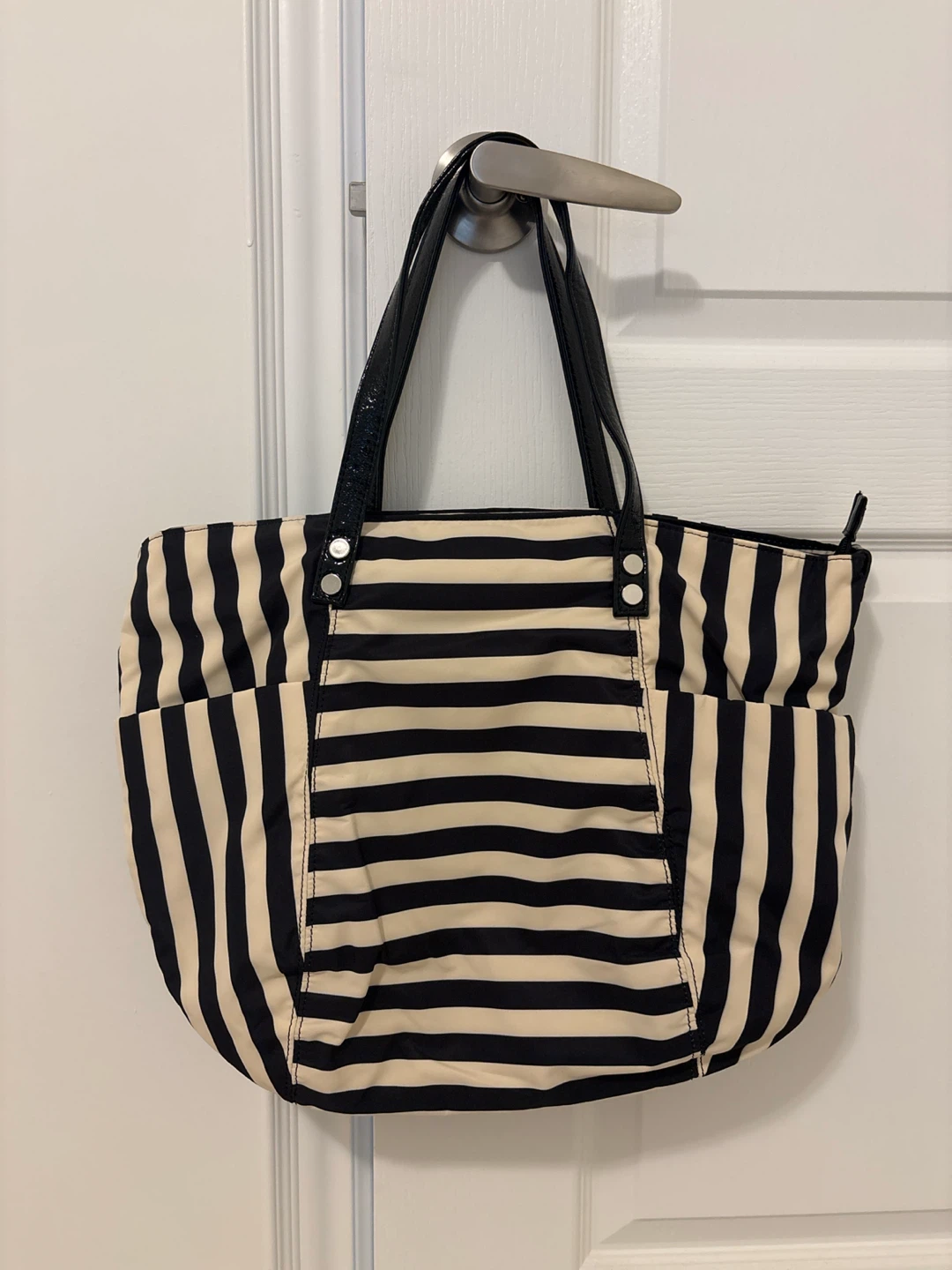 Black and Cream Striped Tote Bag