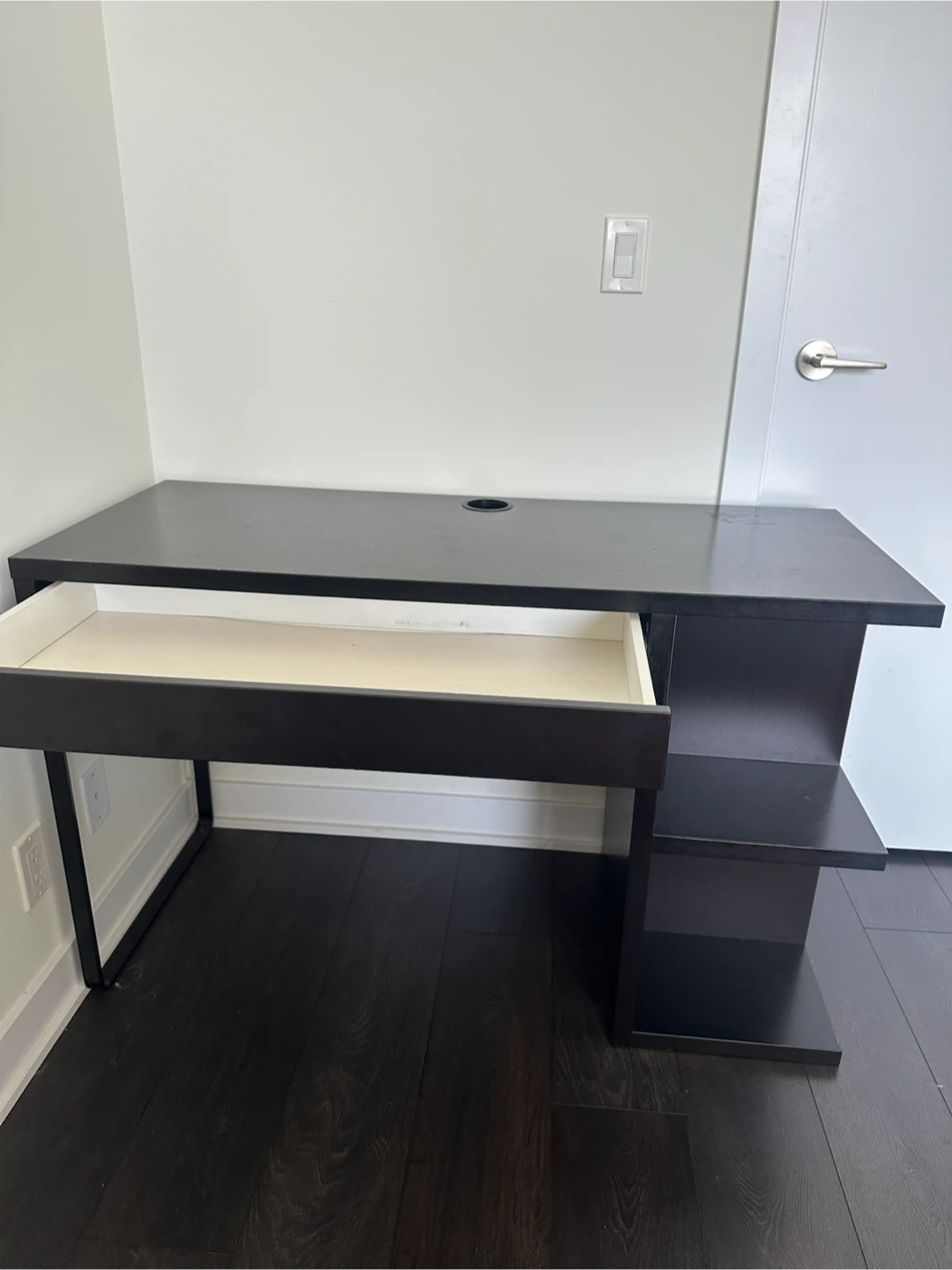 Black Desk with Drawer and Shelving