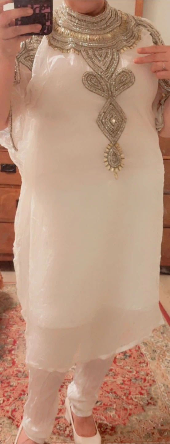 Embellished White Kurti with Pants